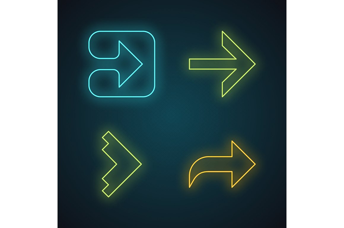 Arrow types neon light icons set cover image.