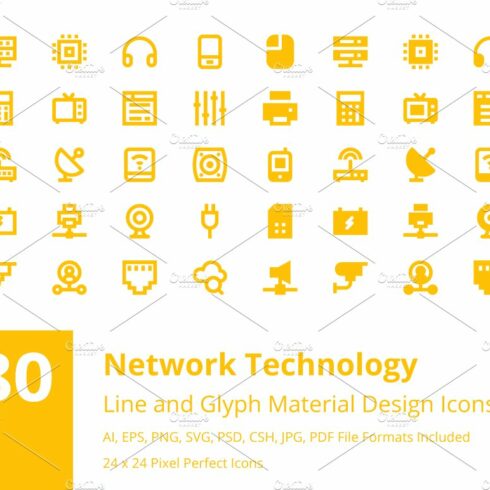 180 Network Technology Material Icon cover image.