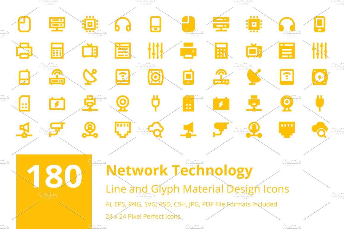 180 Network Technology Material Icon cover image.
