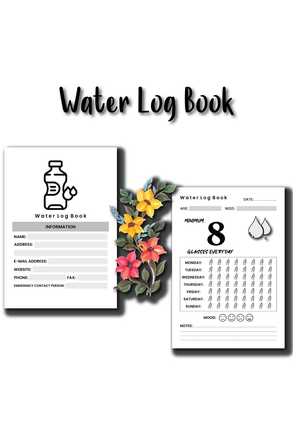 Water Log Book KDP interior pinterest preview image.