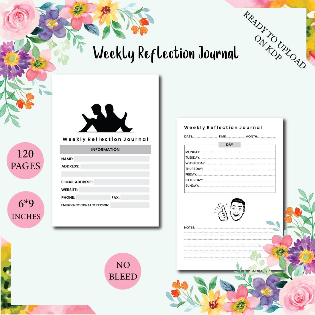 The weekly reflection journal with flowers and flowers around it.