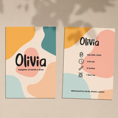 Olivia a newborn announcement card cover image.
