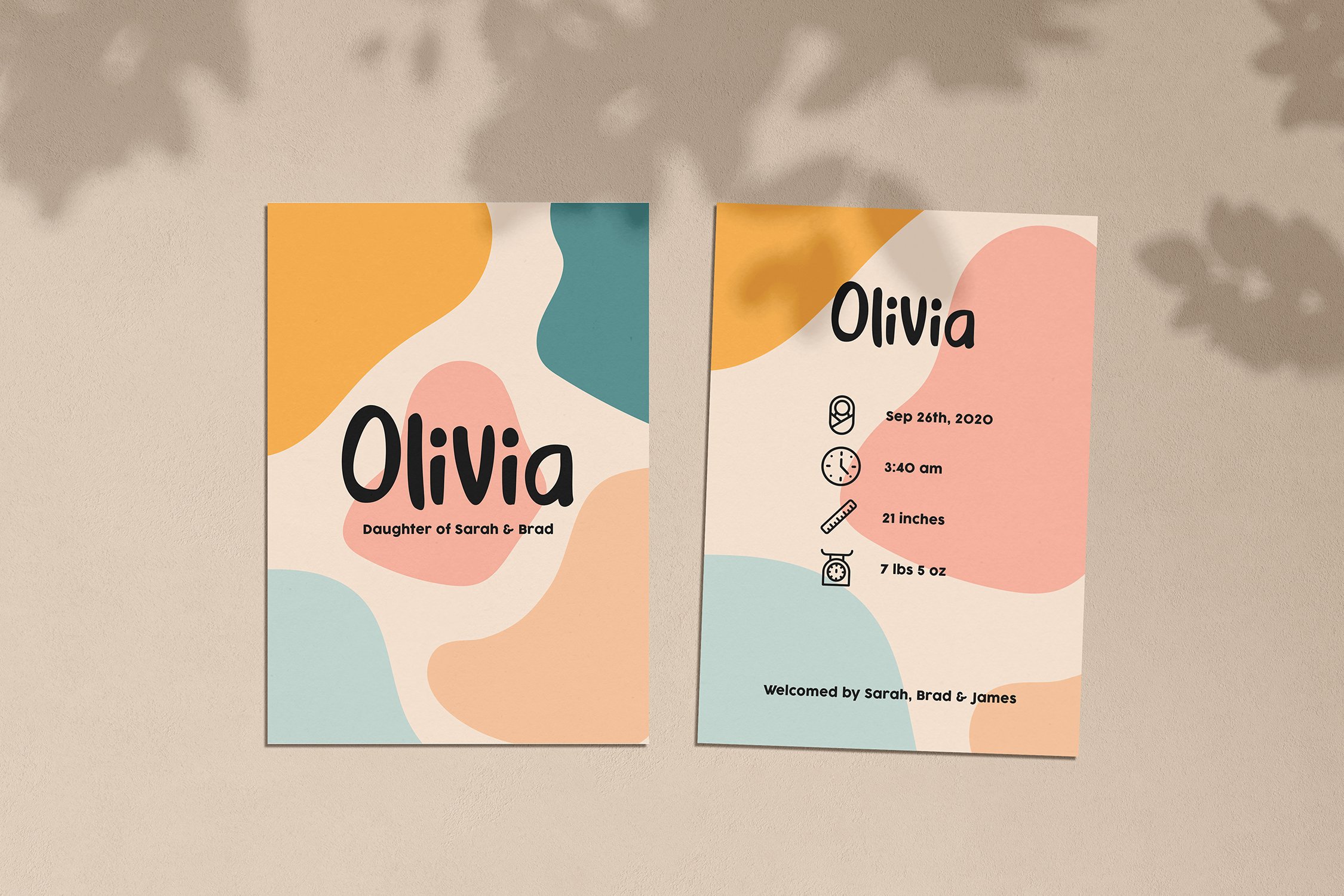 Olivia a newborn announcement card cover image.