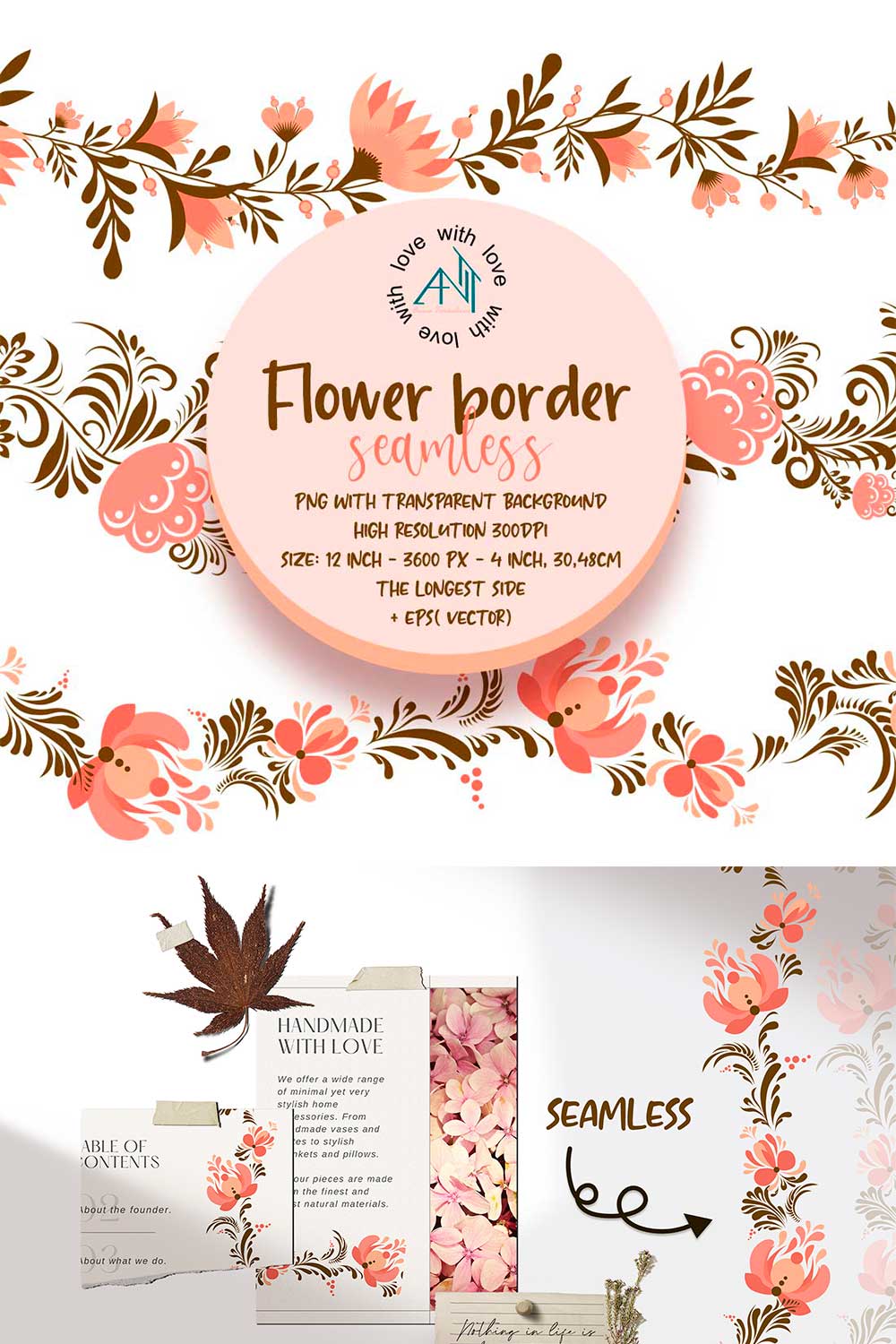 Floral border clipart vector flowers png pinterest preview image.