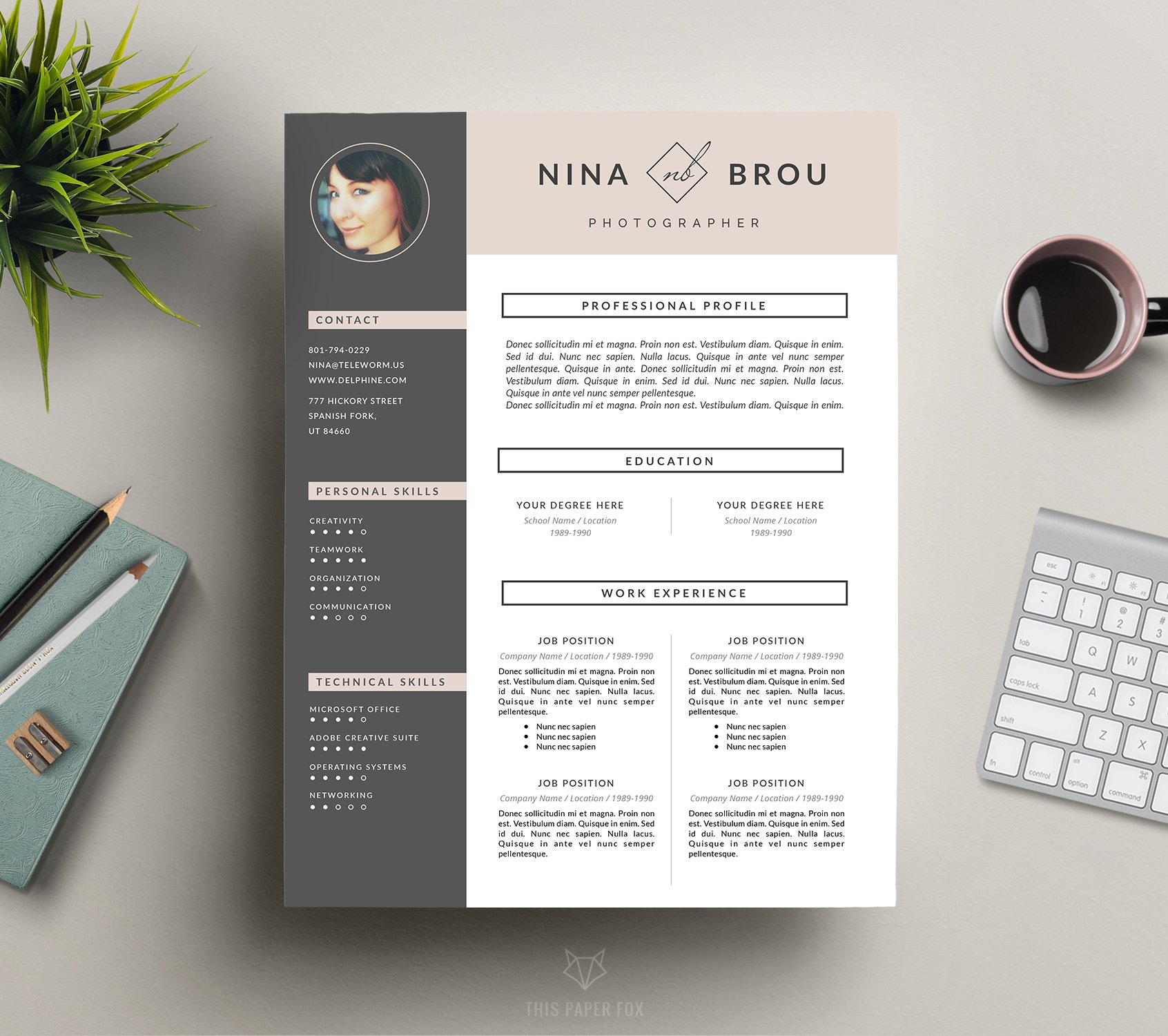 Feminine Resume Design | CV cover image.