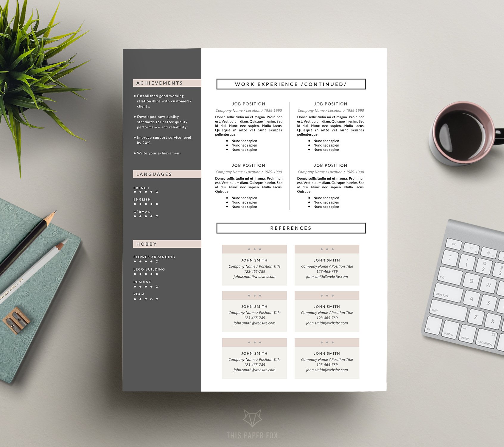 Feminine Resume Design | CV preview image.