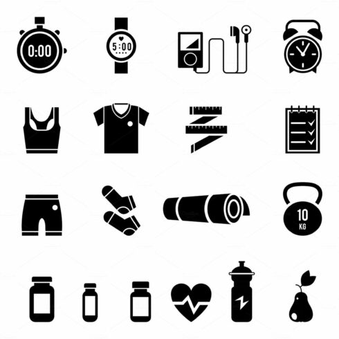 Fitness and Sport vector icons for web and mobile. cover image.