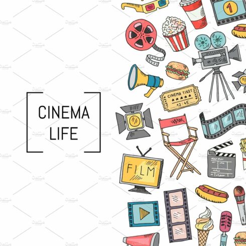 Vector cinema icons background illustration cover image.