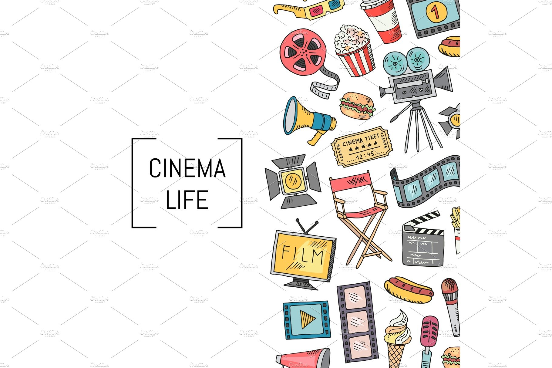 Vector cinema icons background illustration cover image.
