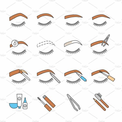 Eyebrows shaping color icons set cover image.