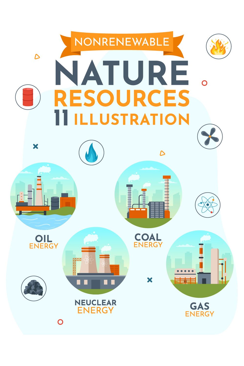 11 Non Renewable Sources of Energy Illustration pinterest preview image.