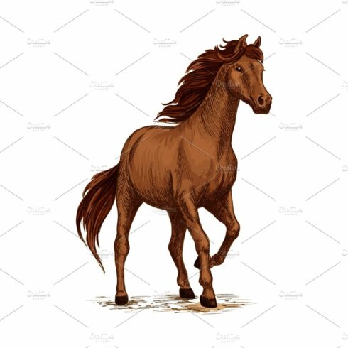 Running horse sketch with brown arabian stallion cover image.