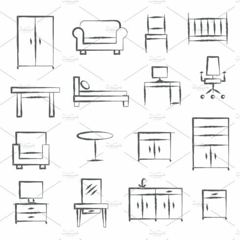 Furniture doodle icons cover image.