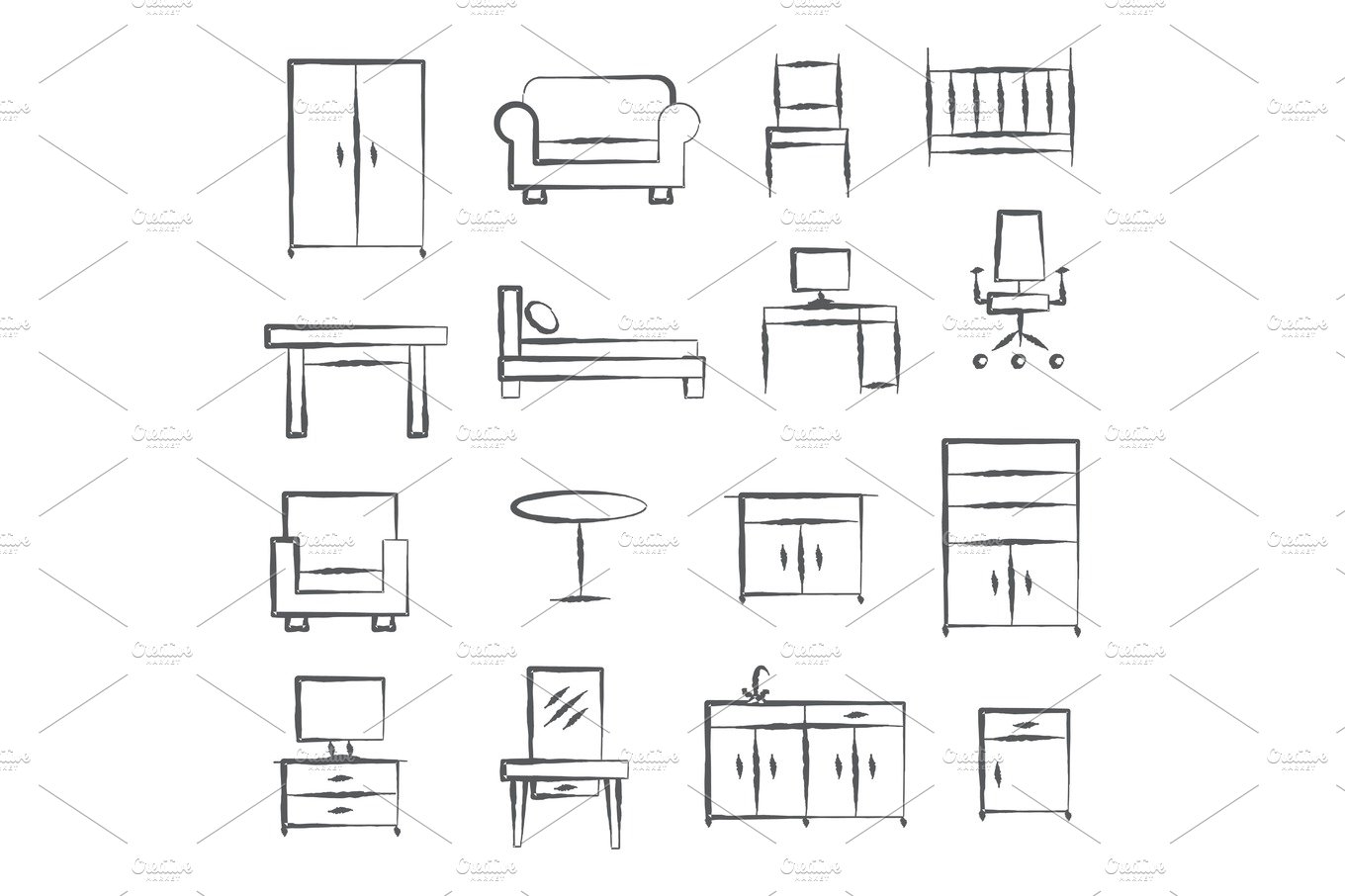 Furniture doodle icons cover image.