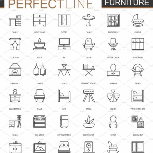 Furniture line icons set cover image.