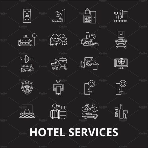 Hotel services editable line icons cover image.