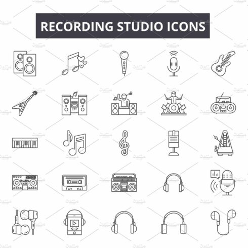 Recording studio line icons, signs cover image.