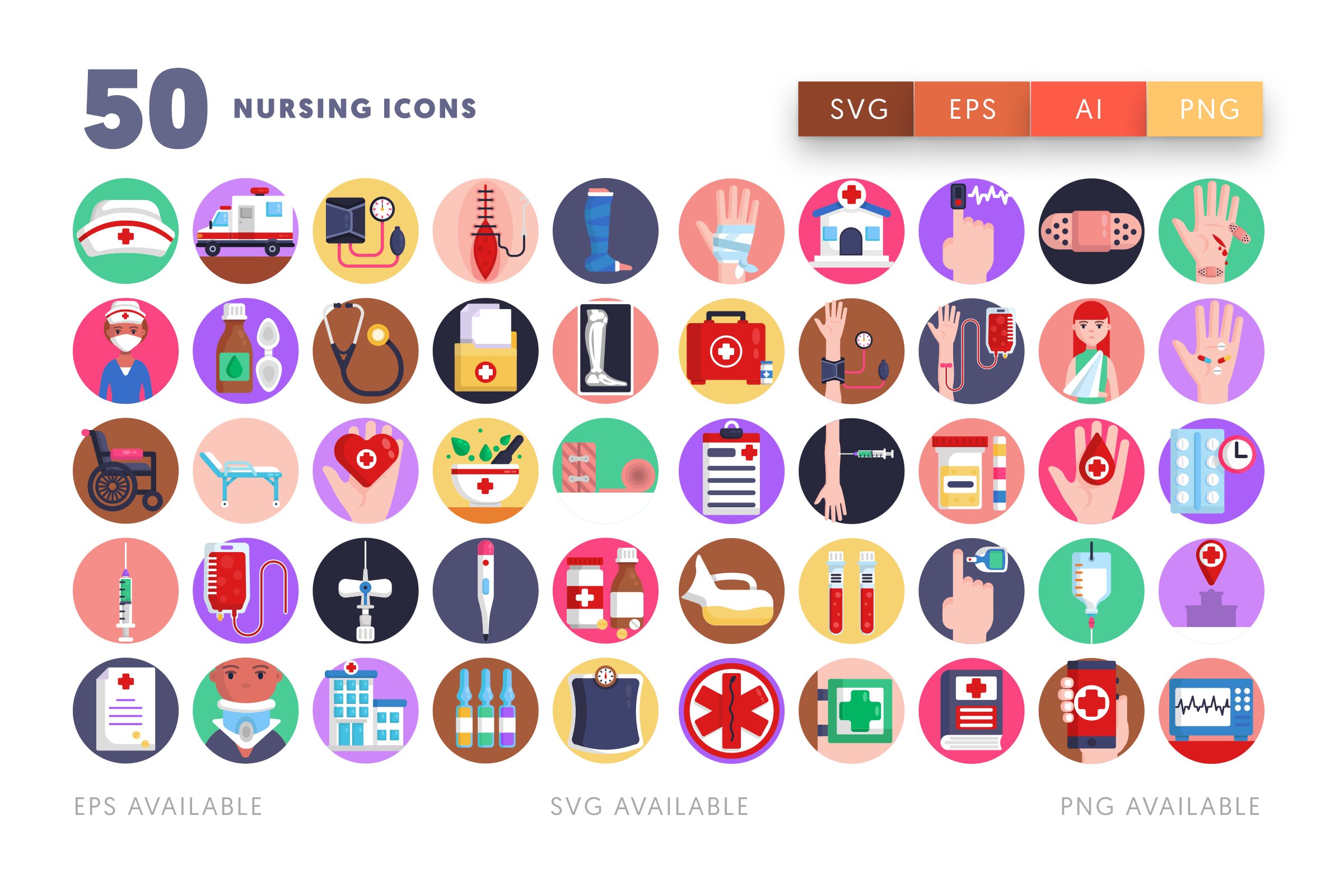 50 Nursing Icons preview image.