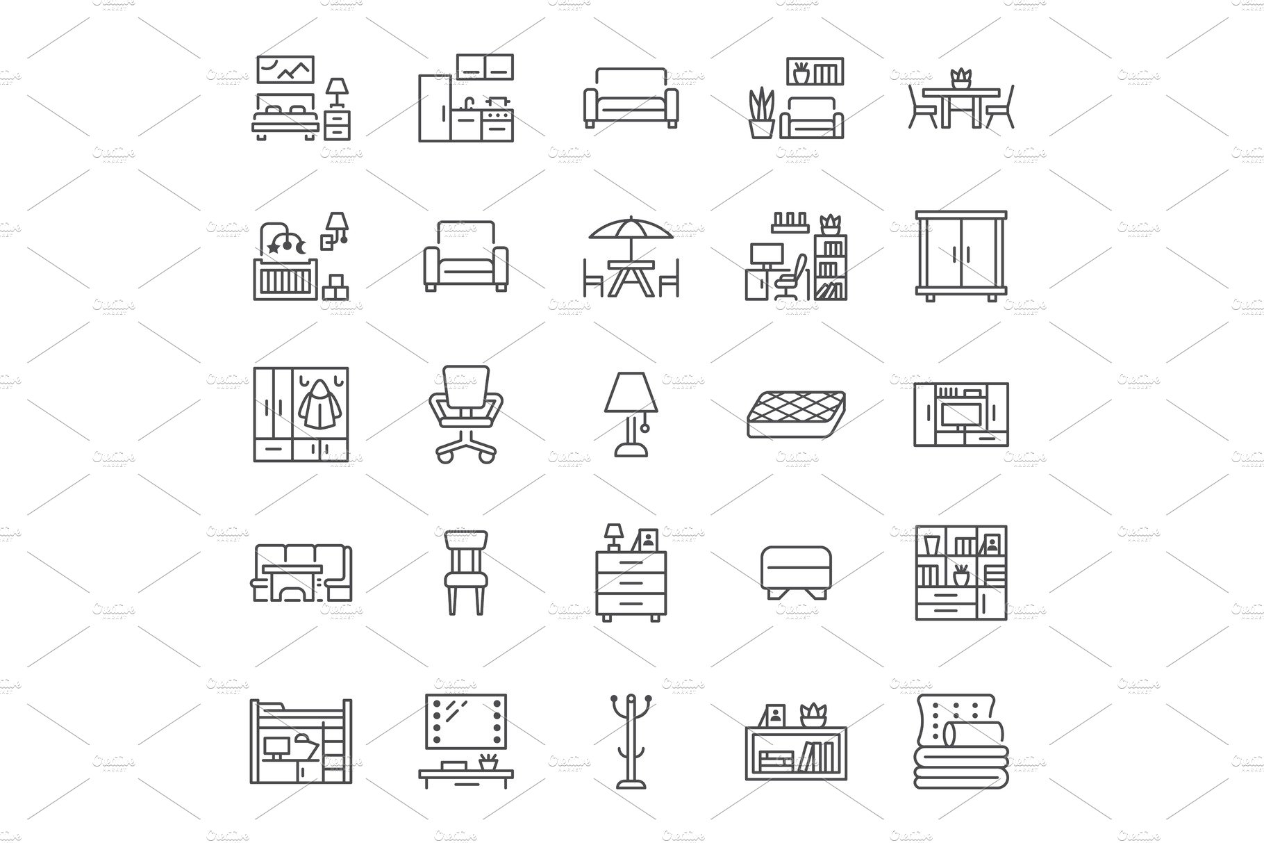 Furniture Line Icons preview image.