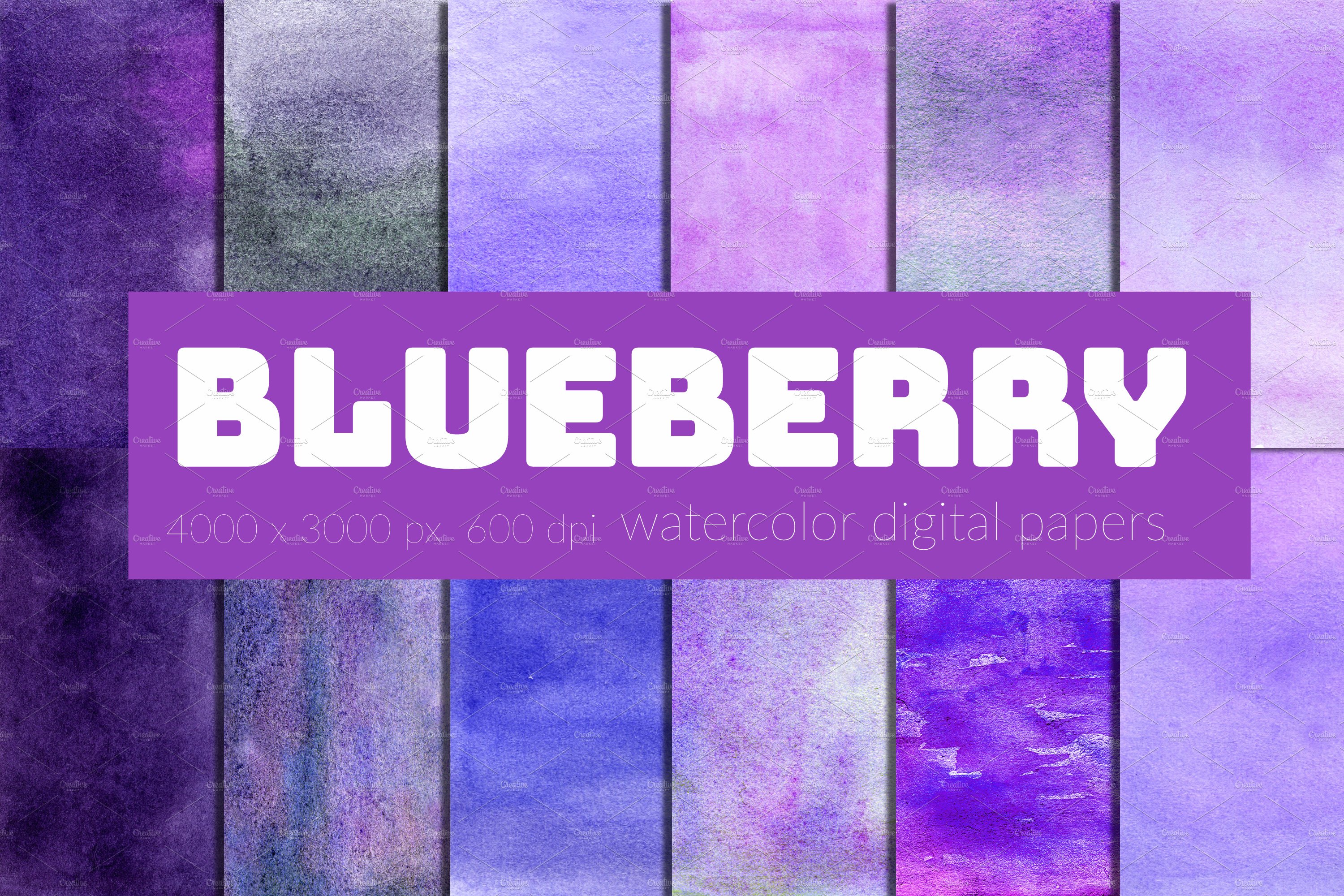 Blueberry watercolor digital papers cover image.