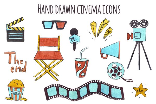 Set of hand drawn icons Cinema cover image.