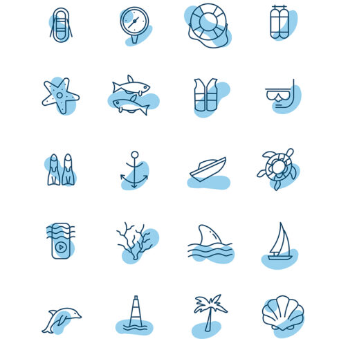 Set of blue and white icons on a white background.