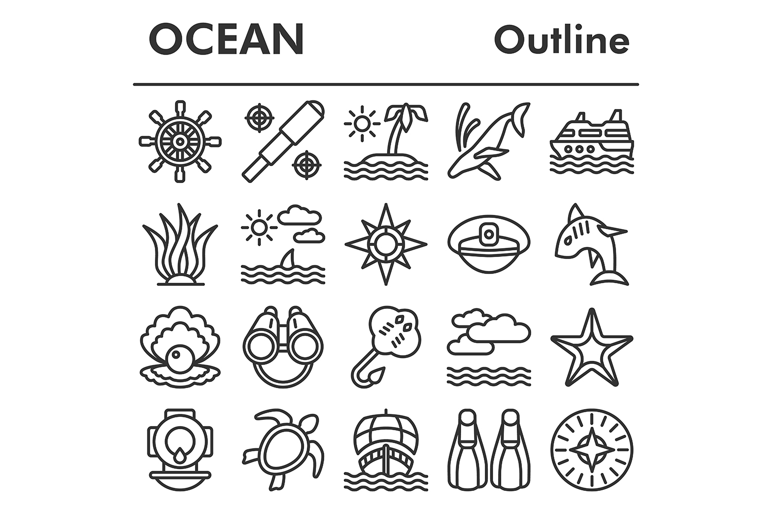 Set, ocean icons set pinterest preview image.