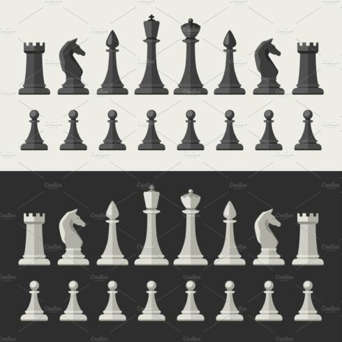 Chess pieces flat icons. cover image.