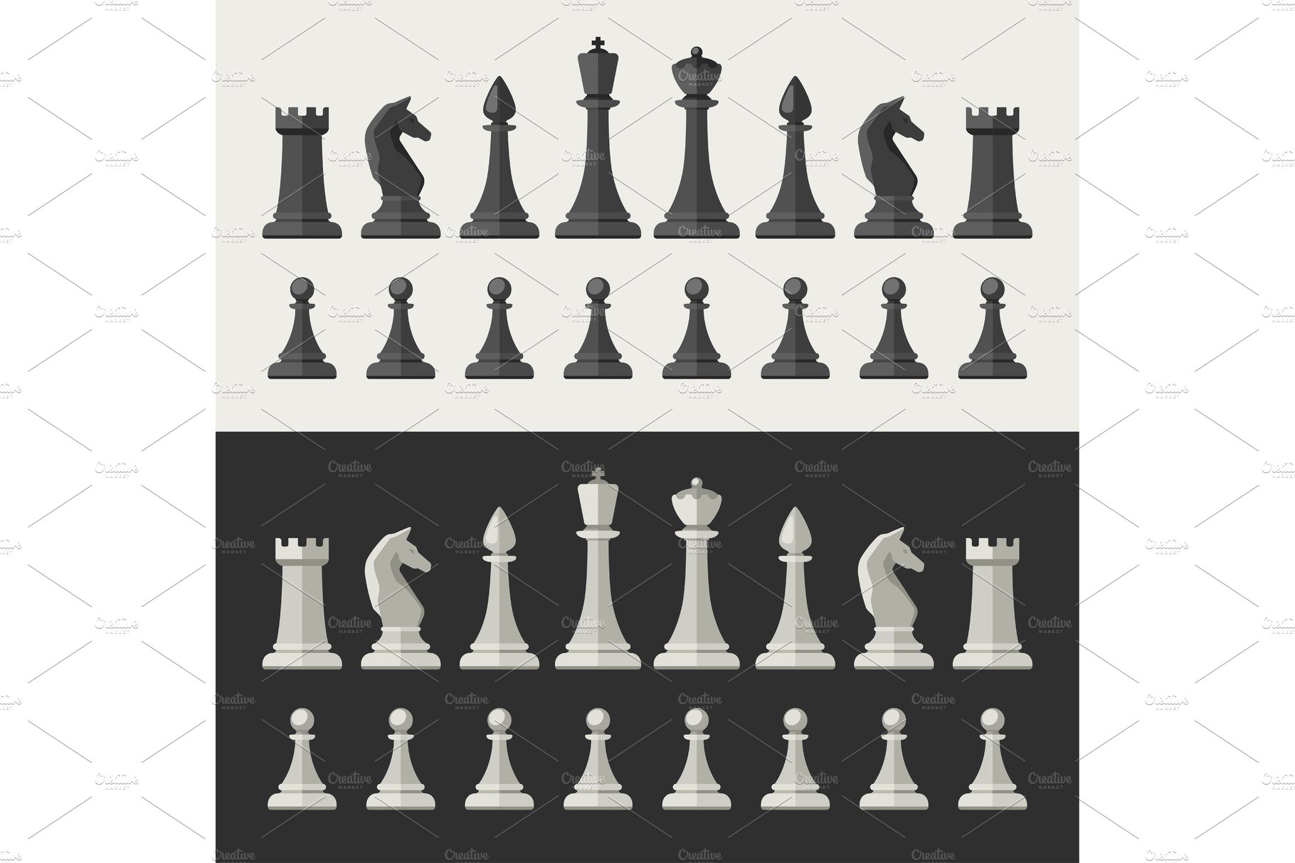 Chess pieces flat icons. cover image.