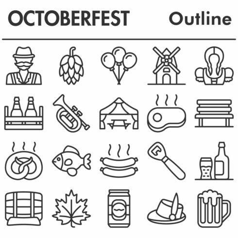 Oktoberfest icons set, outline style cover image.