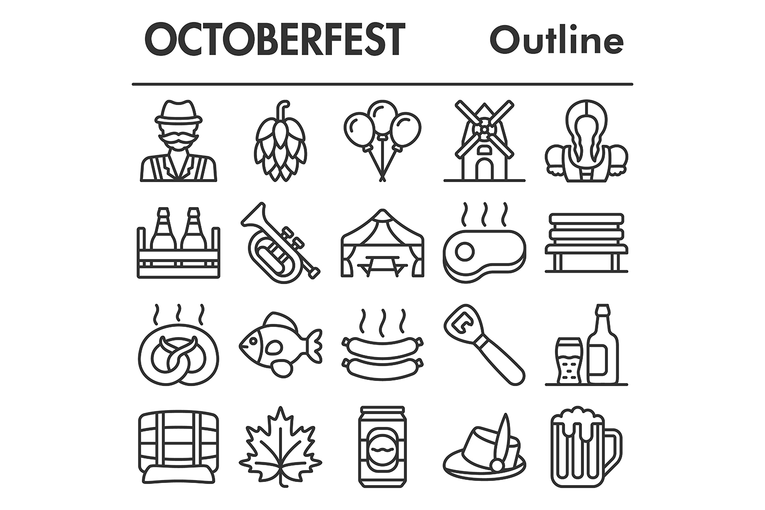 Oktoberfest icons set, outline style pinterest preview image.