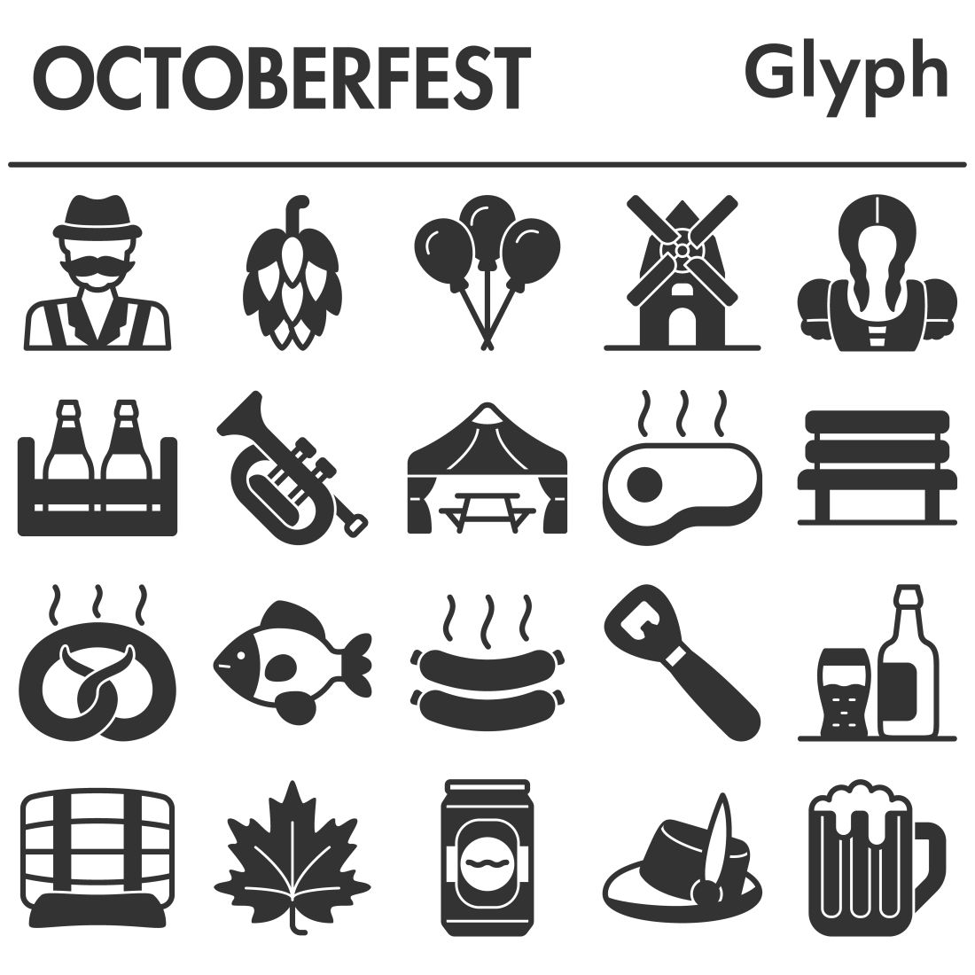 Oktoberfest icons set, glyph style cover image.
