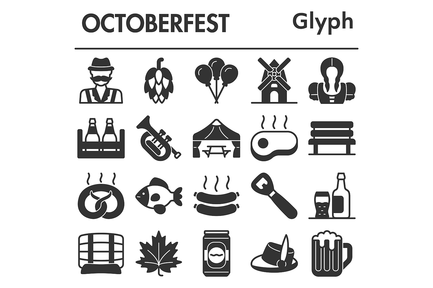 Oktoberfest icons set, glyph style pinterest preview image.