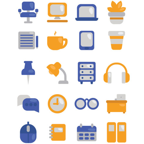 Set of different types of objects on a white background.