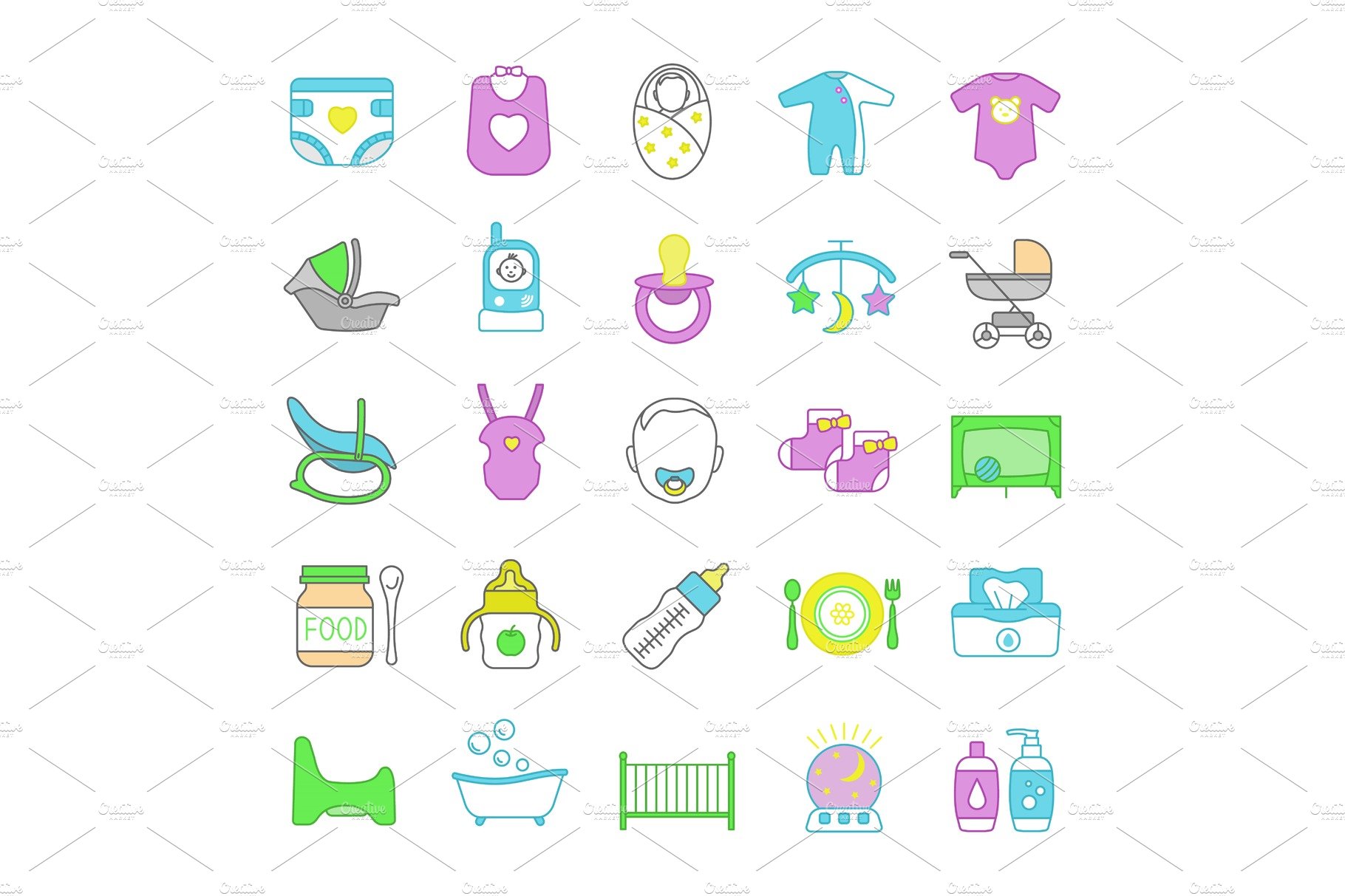 Childcare color icons set cover image.