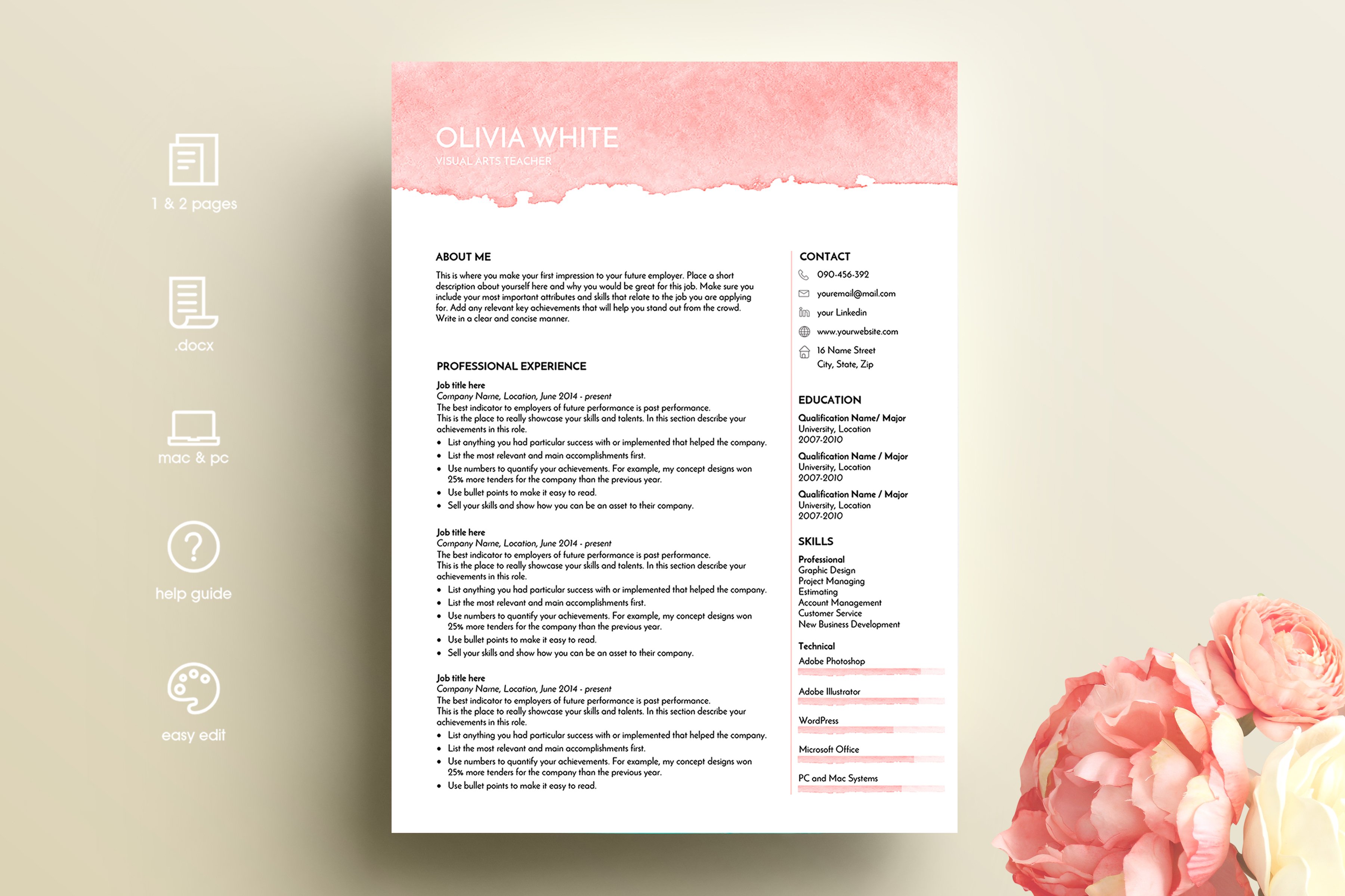 creative resume template ms word preview image.