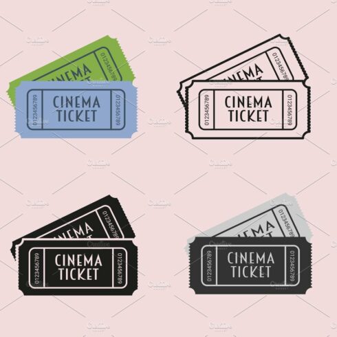 Movie icon set with cinema tickets cover image.