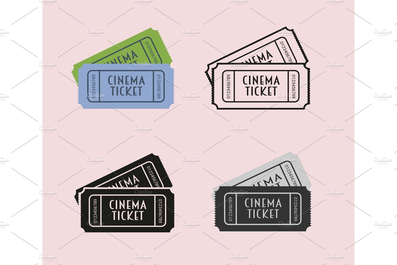 Movie icon set with cinema tickets cover image.