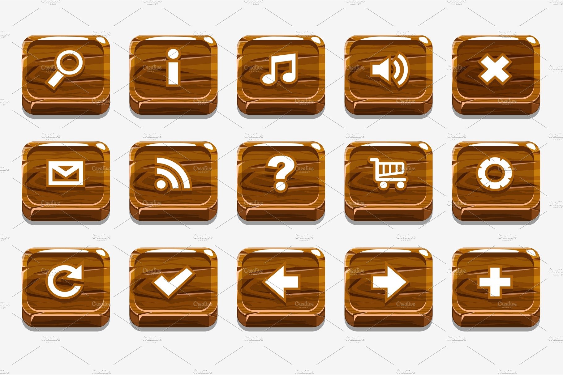 Vector Wood Push buttons preview image.