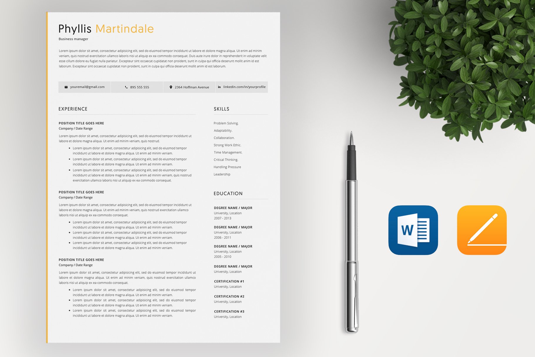Minimalist Resume Template preview image.