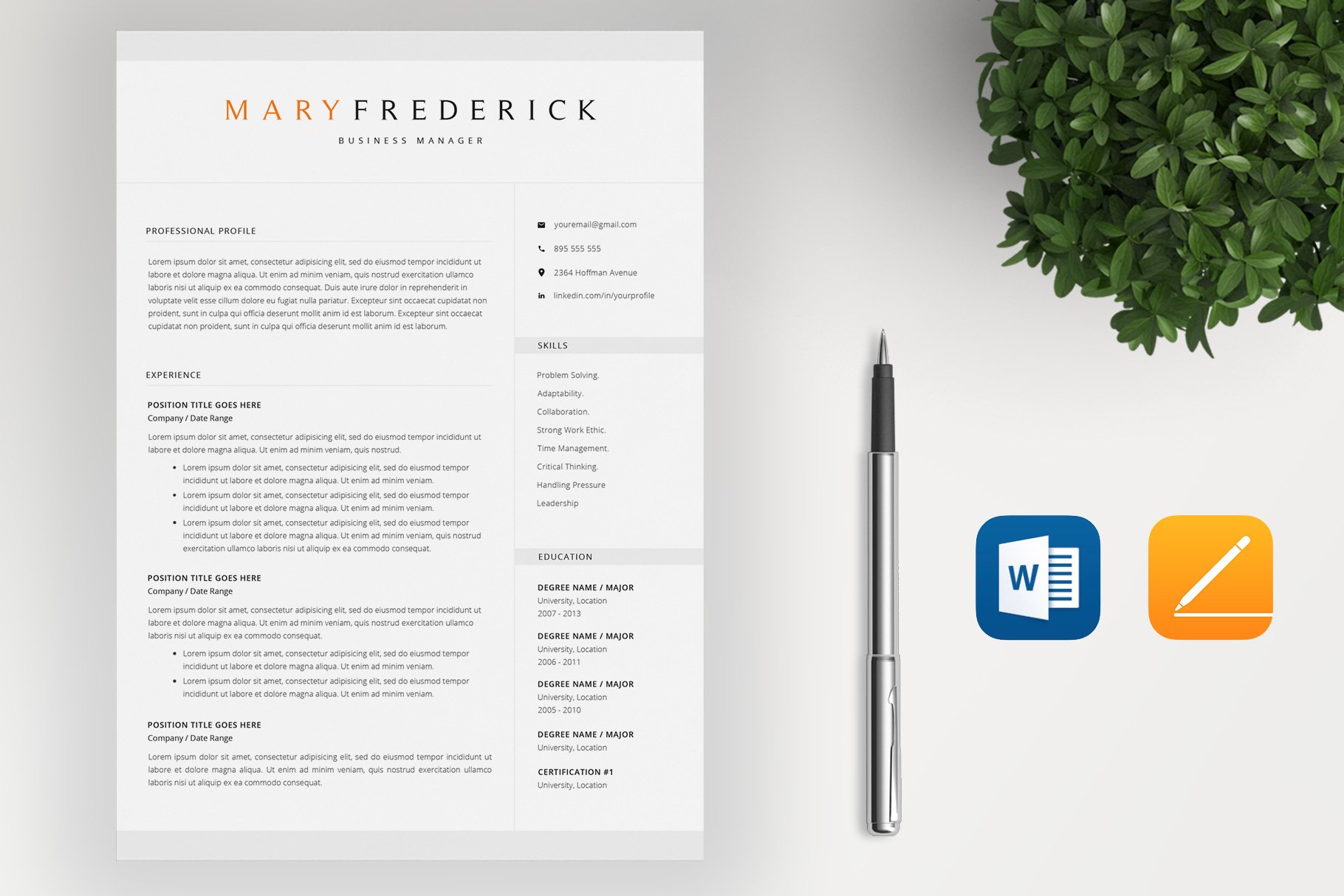 Elegant Resume Template / 4 Pages preview image.