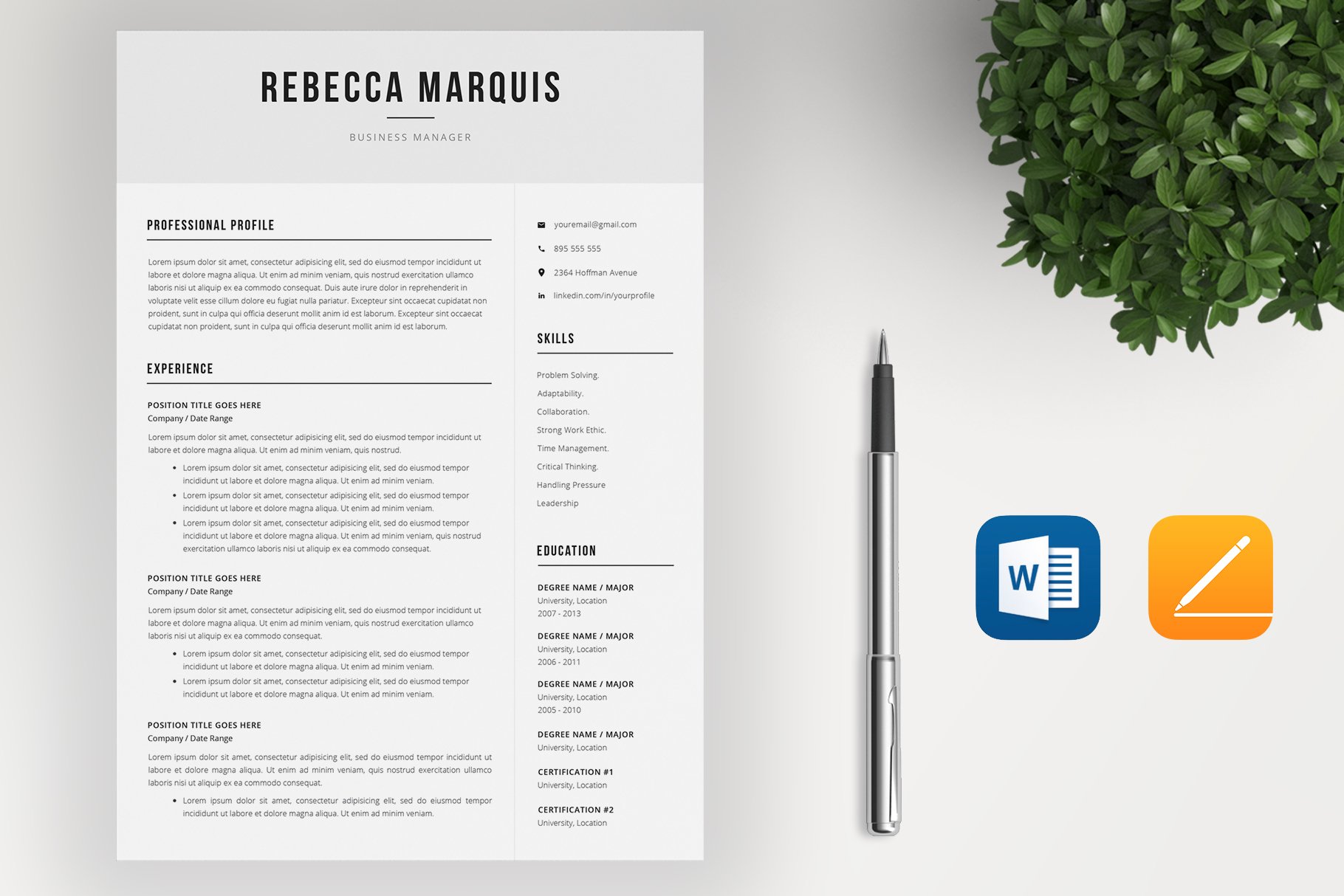 Resume Template / 4 Pages preview image.