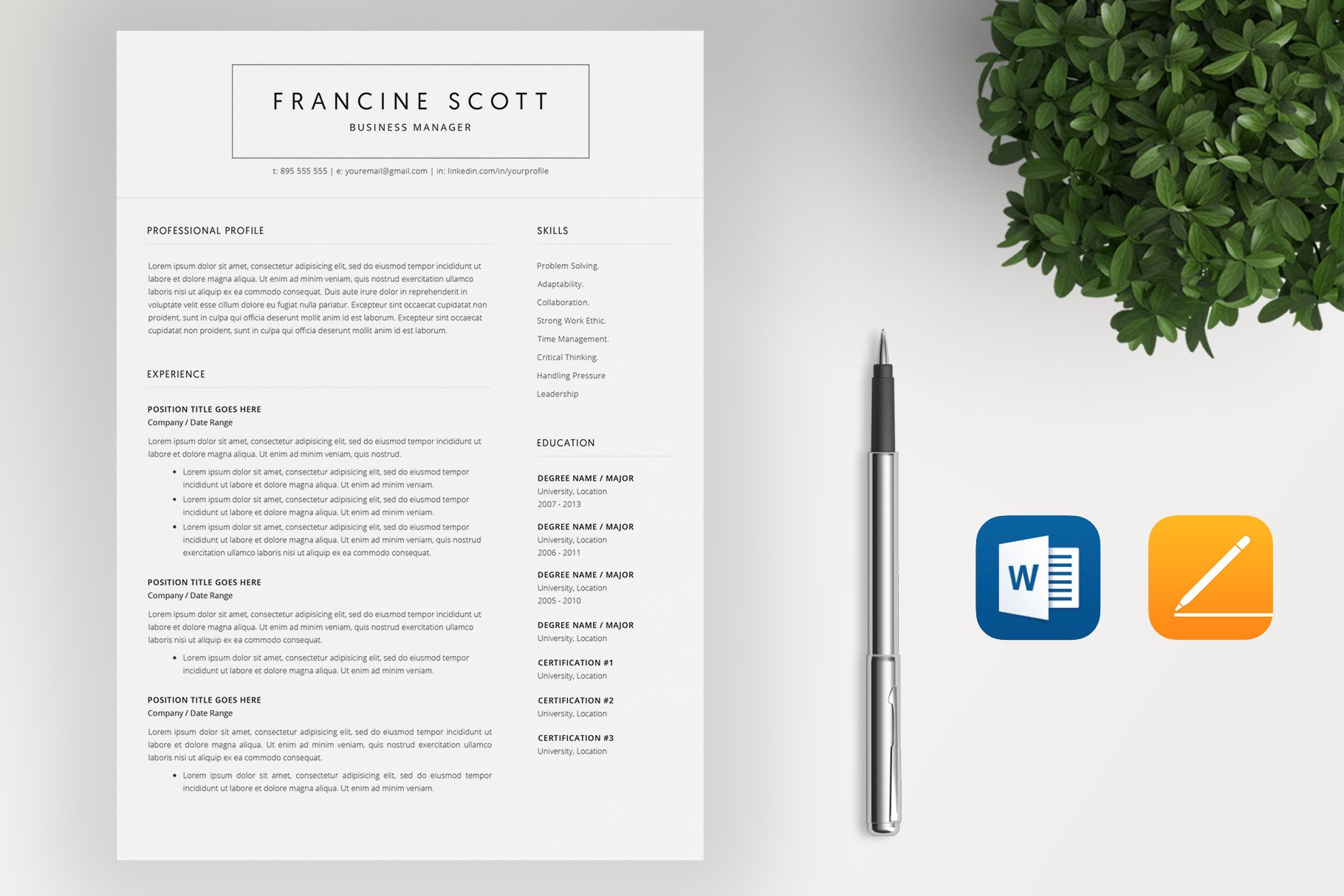 Resume Template / 4 Pages Template preview image.