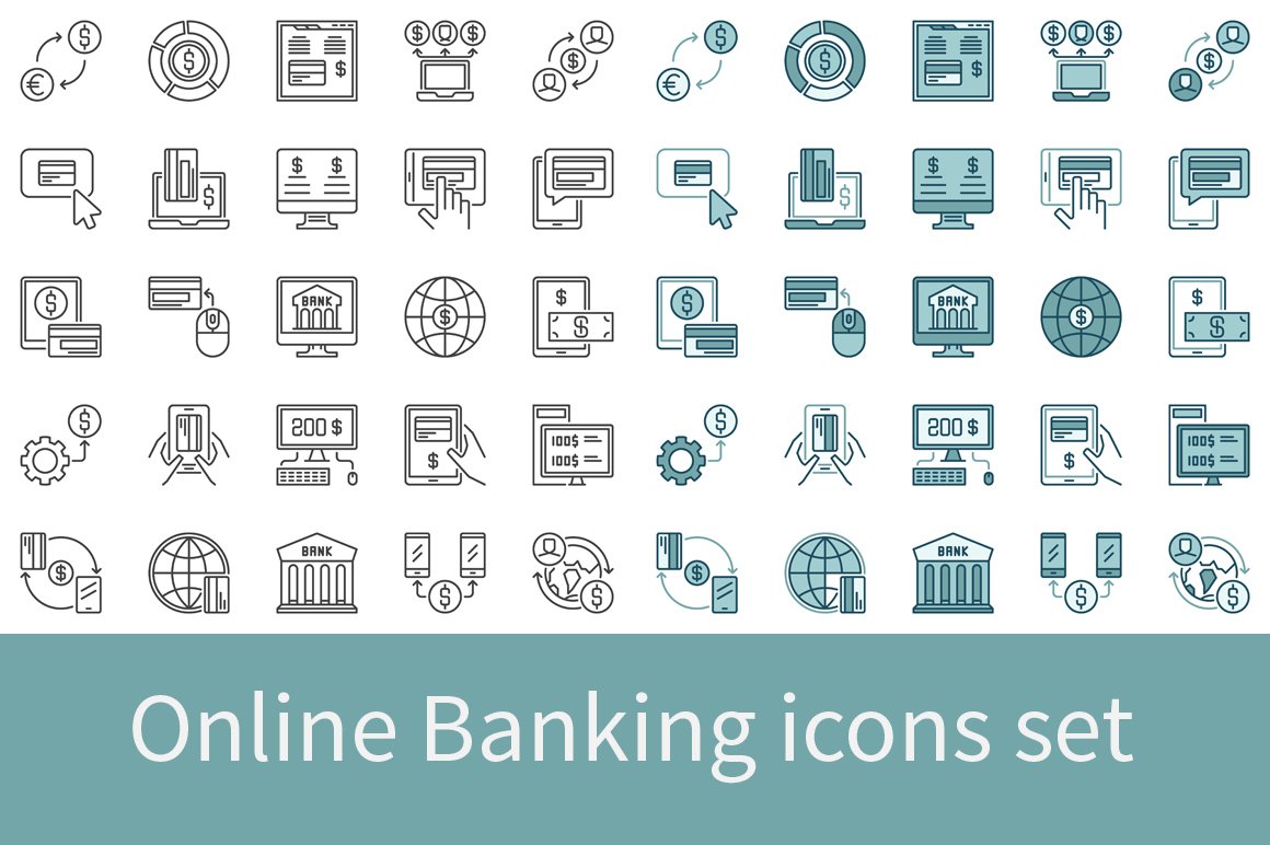 Online Banking icons set cover image.