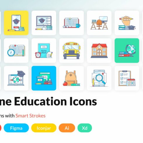 Education Flat Outline Icons cover image.