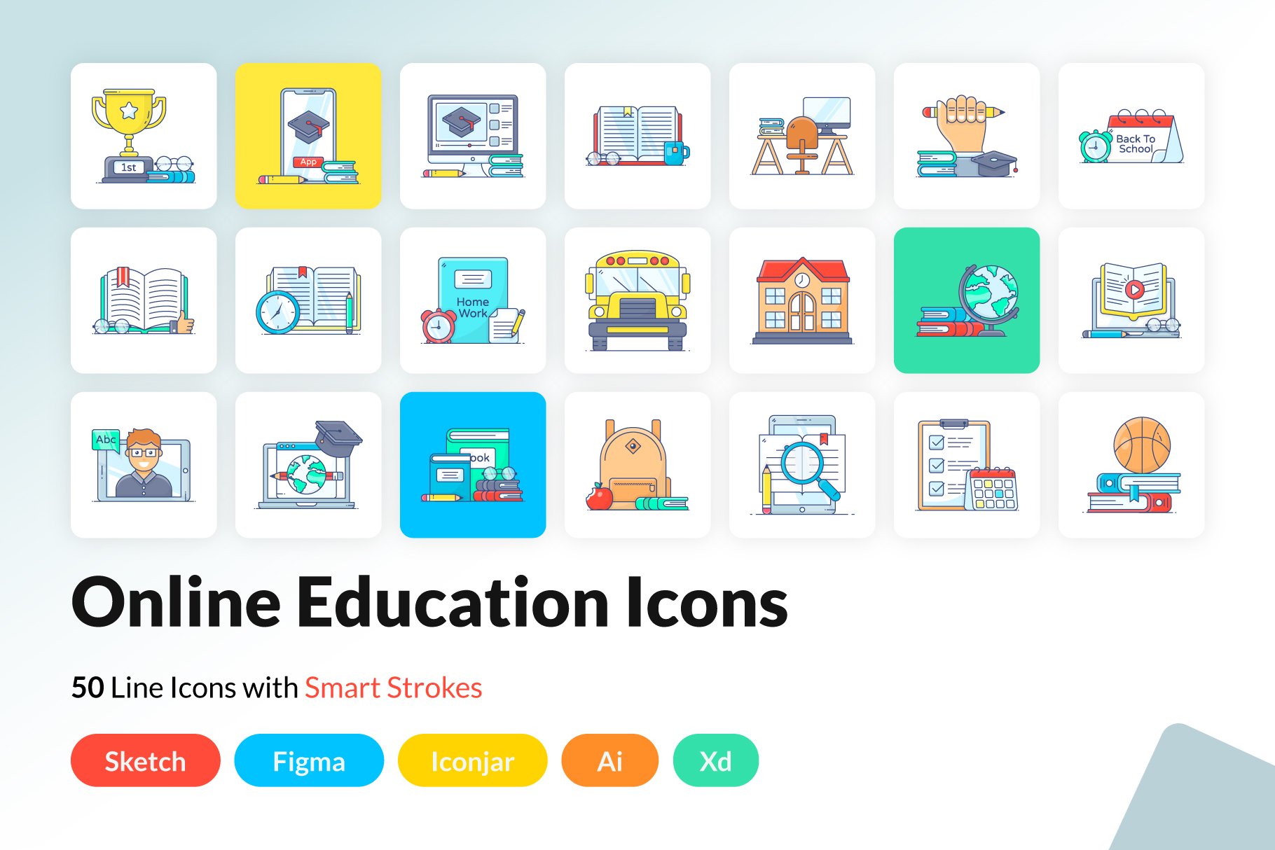 Education Flat Outline Icons cover image.