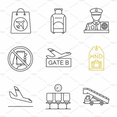 Airport service linear icons set cover image.