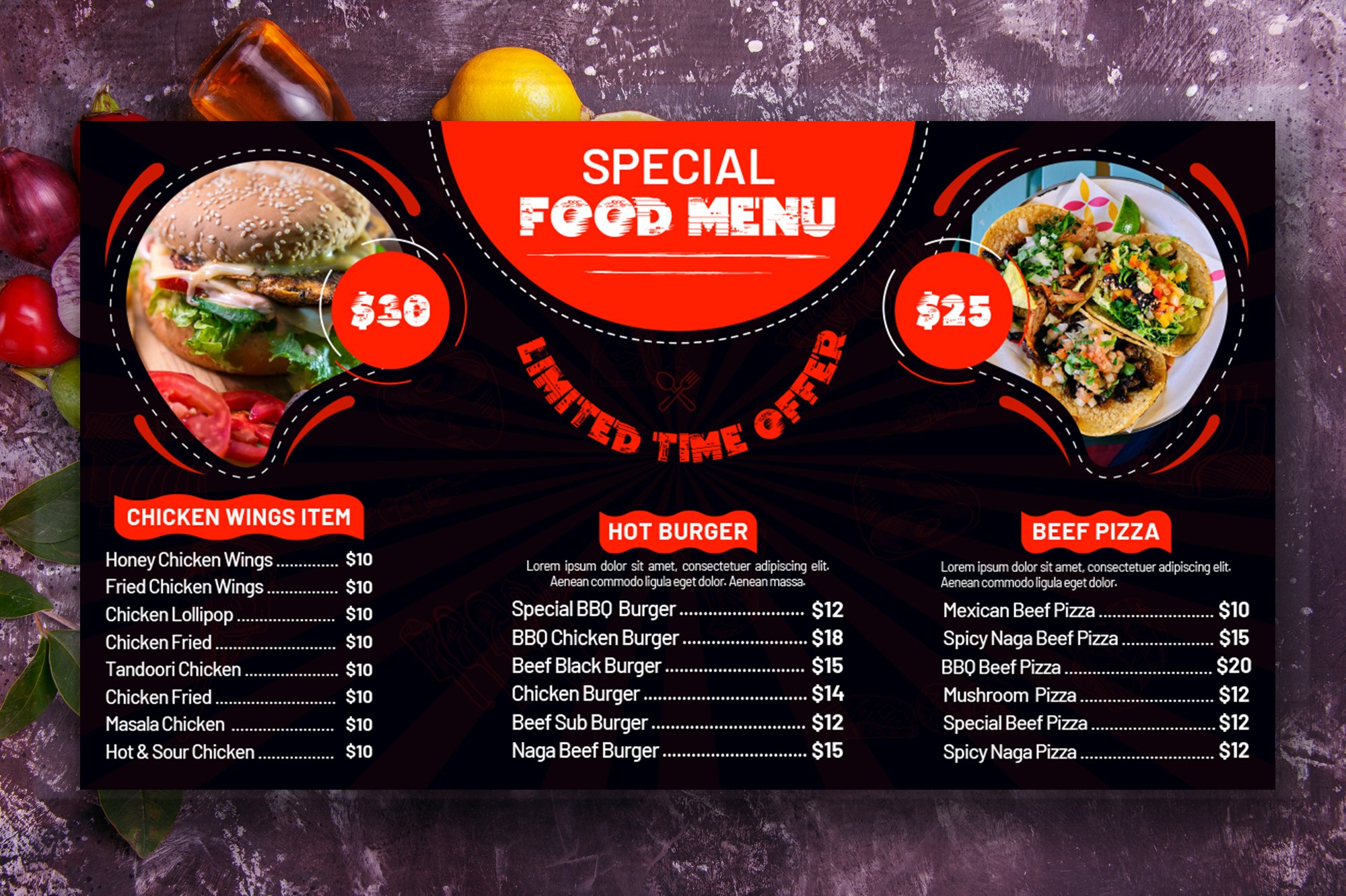 Digital Food Menu Template preview image.