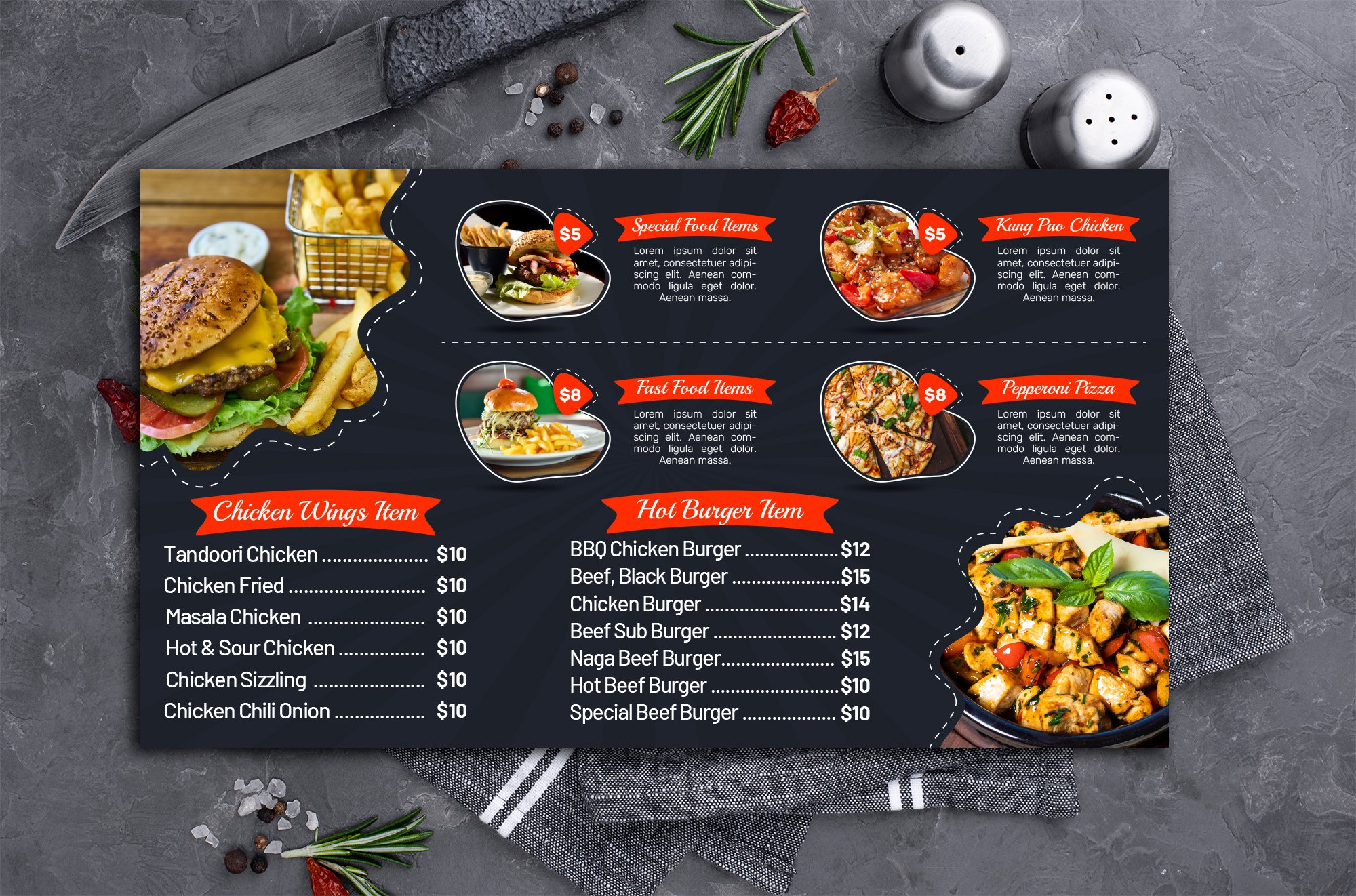 Digital Food Menu Design Template preview image.