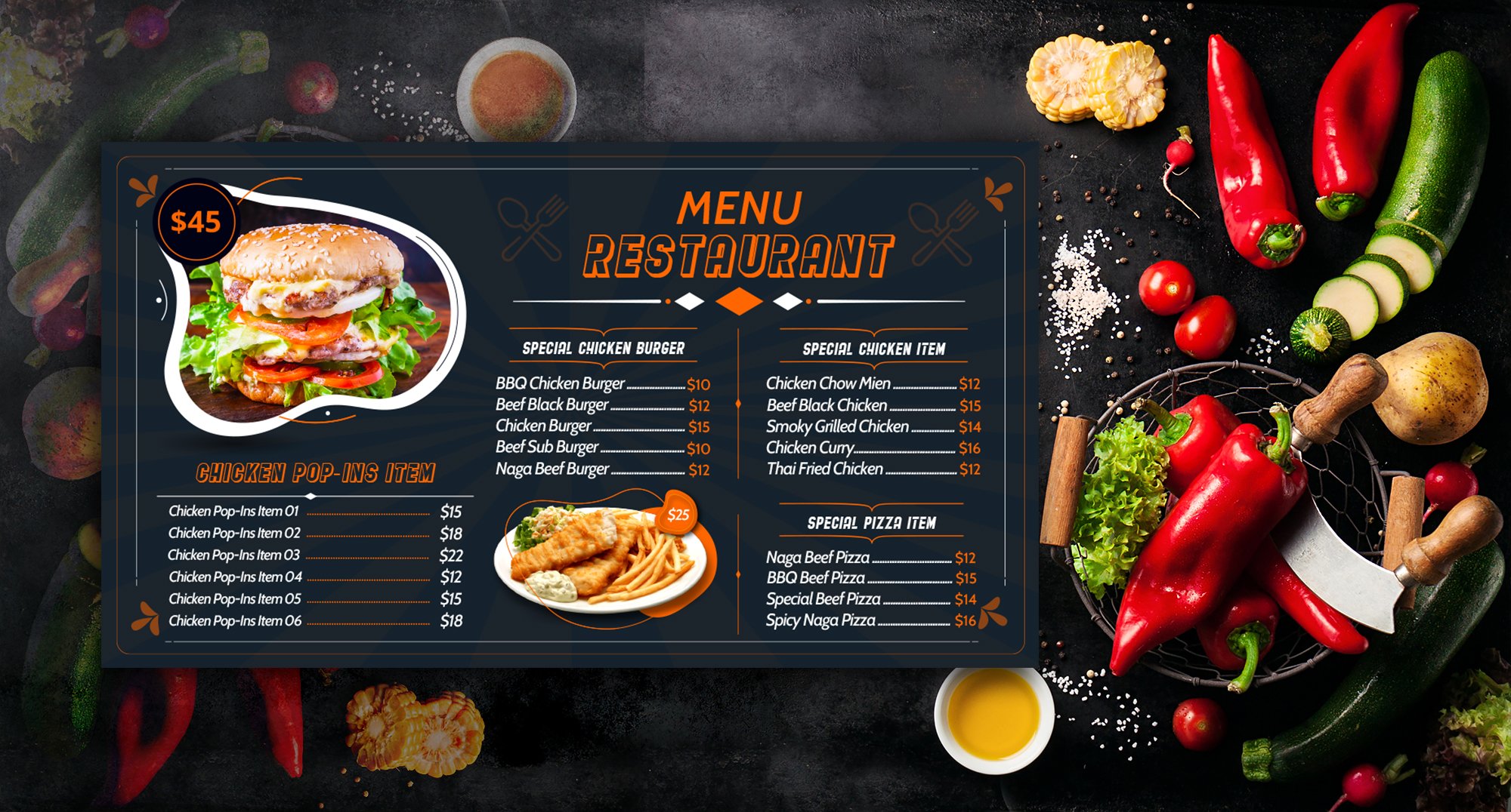 Modern food menu restaurant preview image.